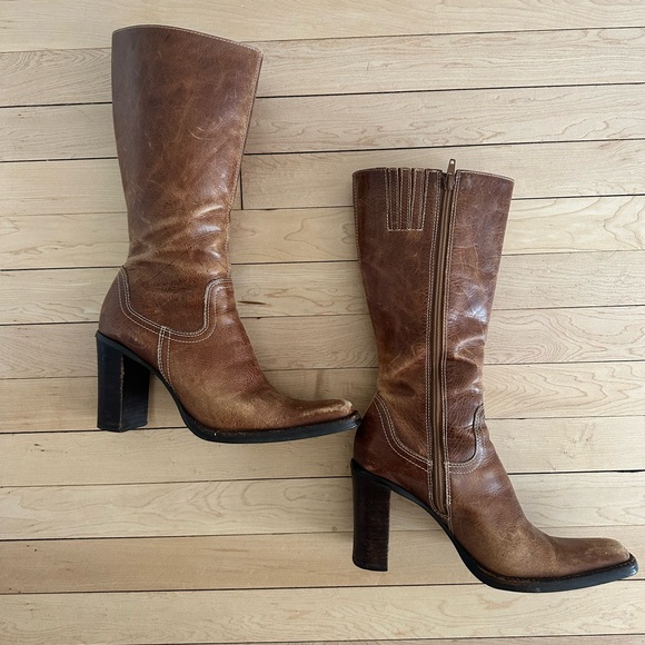Vintage 90s Steve Madden Snap Brown Leather Side Zip Boot - Picture 4 of 5